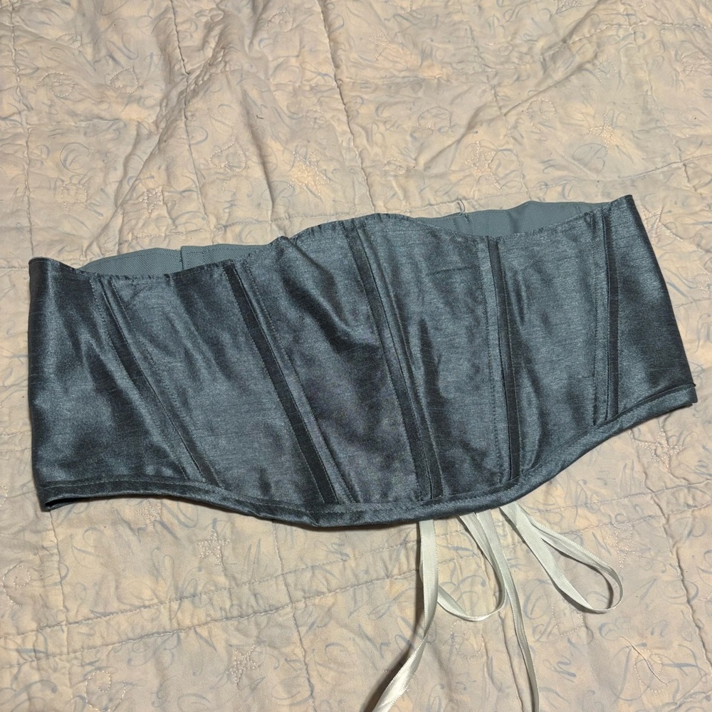 Handmade Sleek Blue Silk Corset Belt